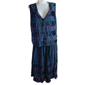 Vintage Large Petite 1990's Vest Skirt Set Dress Willow Ridge Bohemian Rayon